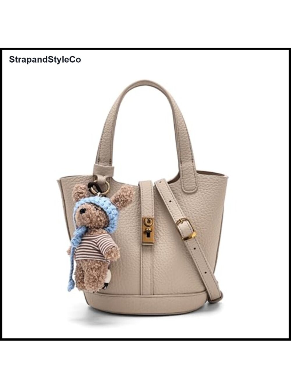 Mini Bucket Tote Crossbody Handbag Pebbled PU Leather Turn Lock